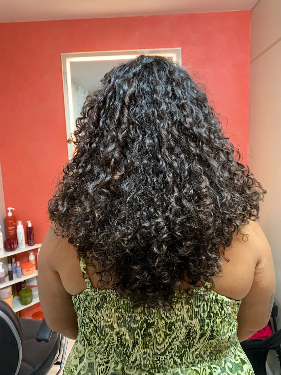 Volume natural em cabelo cacheado longo